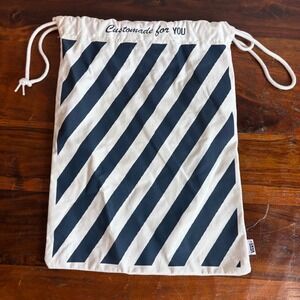 Vans Customs Striped Drawstring Dust Bag Navy White Canvas Shoe Storage Pouch